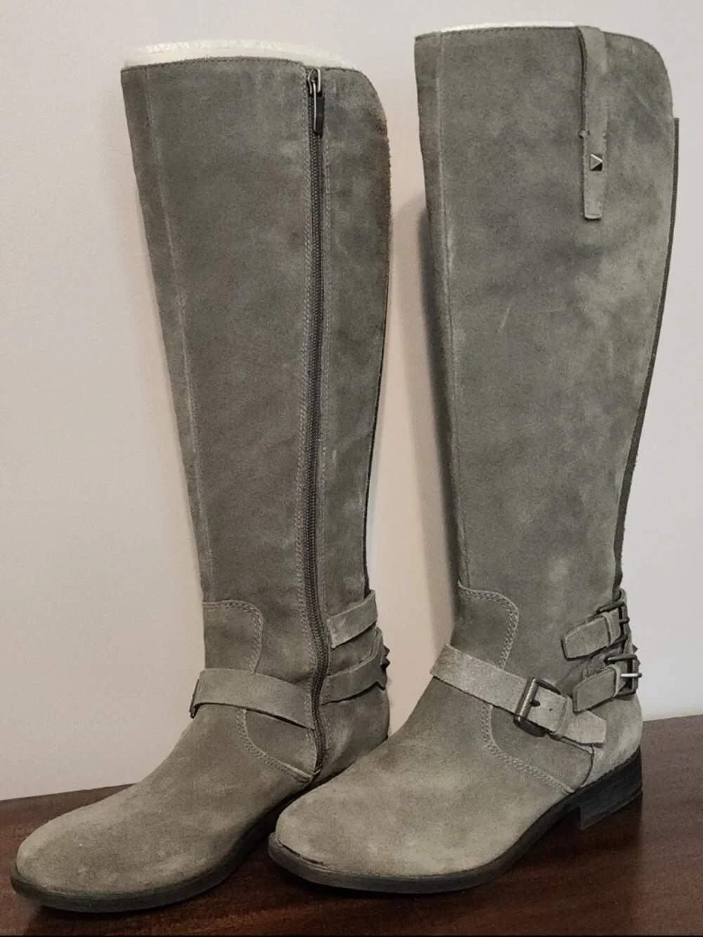 Marc Fisher Grey Tall Boots w/studs, Size 6M